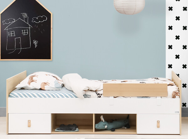 Storage bed 90x200 Jort White/Natural Storage bed 90x200 Jort White/Natural