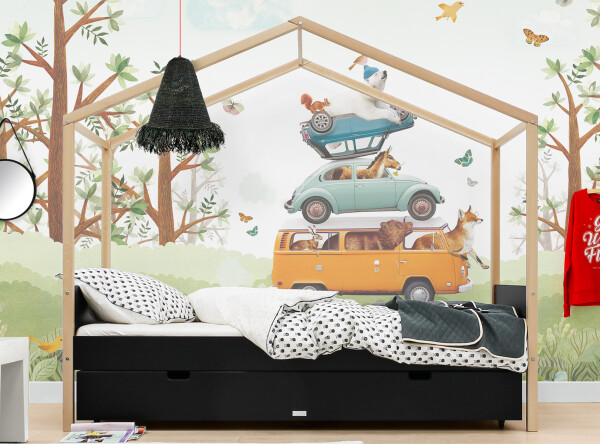 House bed 90x200 Liam Matt Black/Natural House bed 90x200 Liam Matt Black/Natural