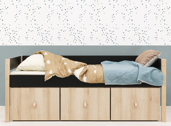 Compact bed 90x200 with 3 storage boxes Lucas Mat Black/Natural Compact bed 90x200 with 3 storage boxes Lucas Mat Black/Natural