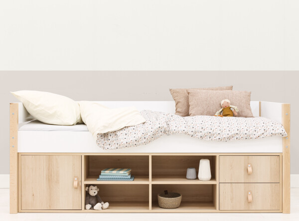 Compact bed 90x200 with storage unit Lucas White/Natural Compact bed 90x200 with storage unit Lucas White/Natural