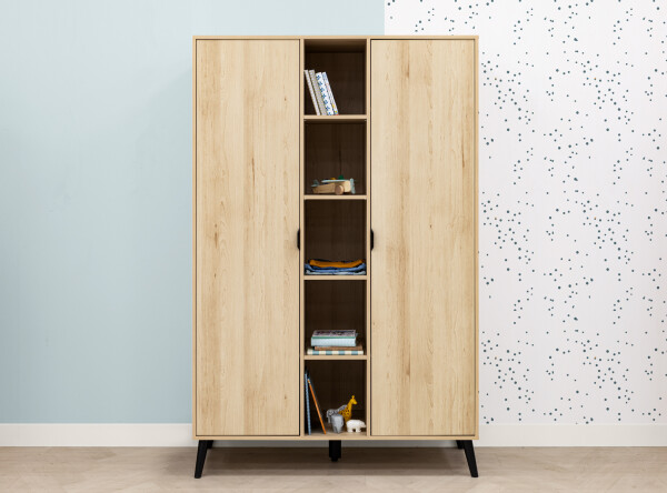 2-door wardrobe with 5 open compartments  Fay Natural/Matt Black 2-door wardrobe with 5 open compartments  Fay Natural/Matt Black