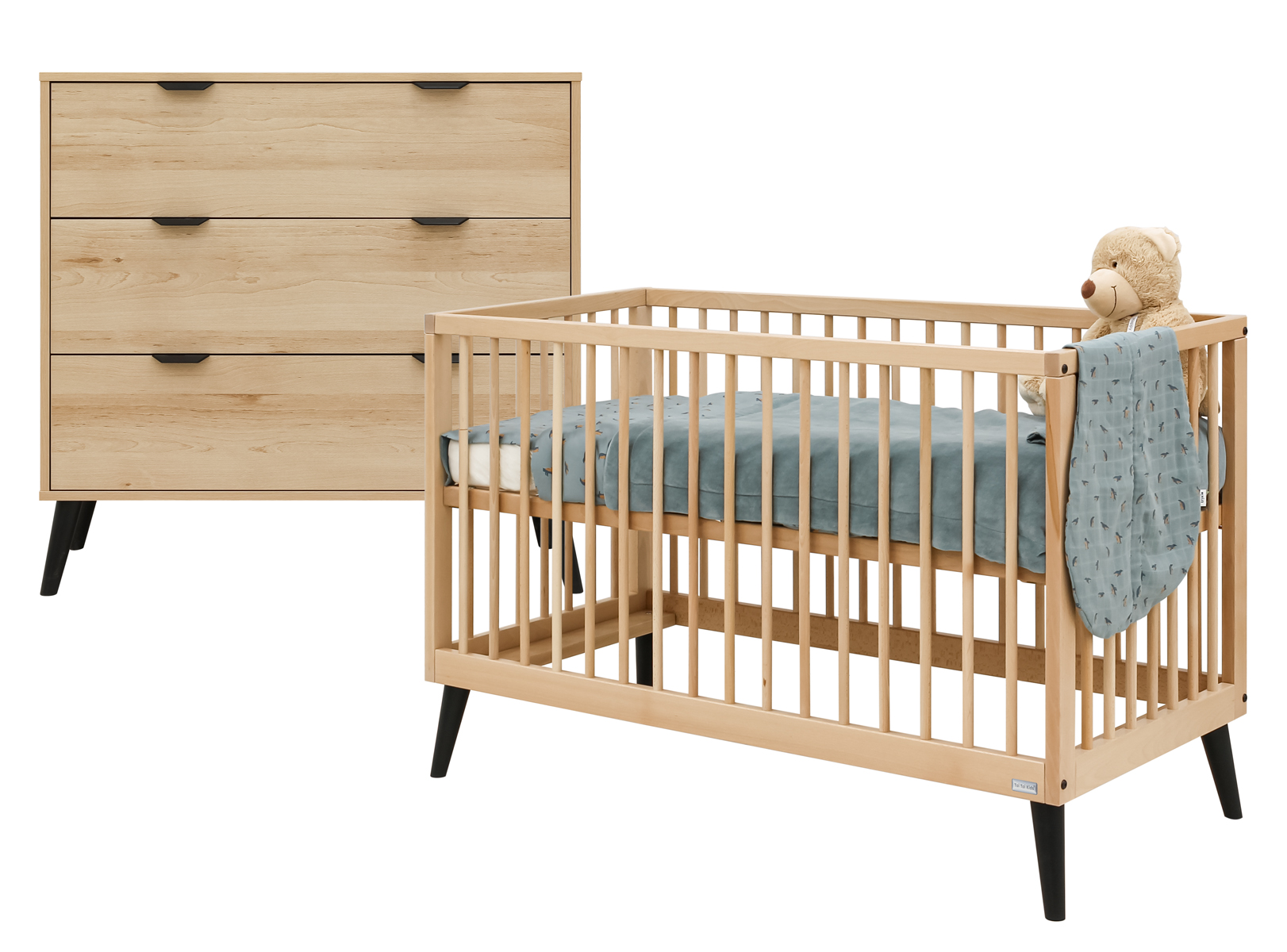 ToiToiKids Fay 2-delige babykamer - Naturel/Mat Zwart