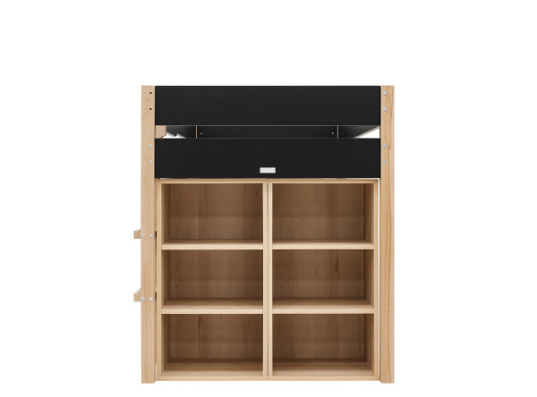 Half high sleeper 90x200 with storage cabinet and bookcase Lucas Matt Black/Natural