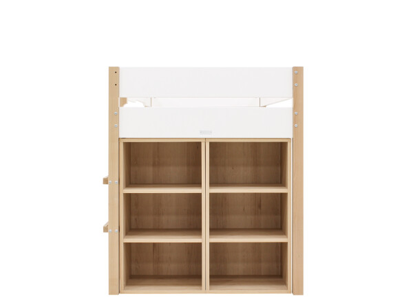 Half high sleeper 90x200 with storage cabinet and bookcase Lucas White/Natural