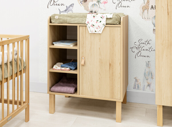 Dresser with 1 door and 3 open shelves Toby Natural