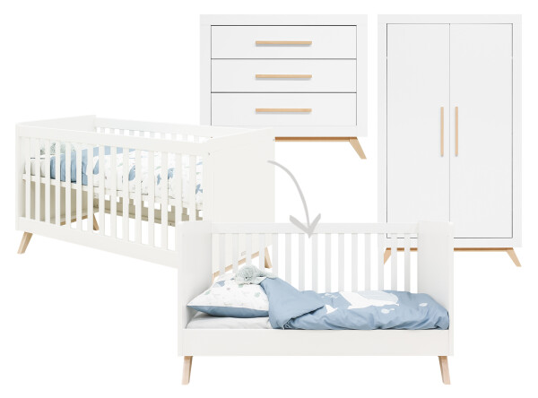 Fenna 3 piece nursery furniture set with bench bed White/Natural