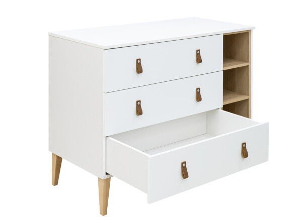 Commode XL met 3 laden en 3 open vakken Indy Wit/Naturel