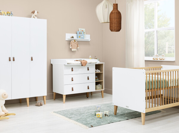 Commode XL met 3 laden en 3 open vakken Indy Wit/Naturel