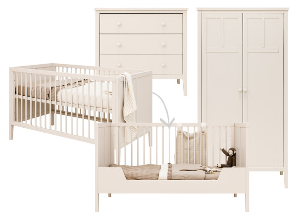 Vieve 3 piece nursery furniture set with bench bed Dune