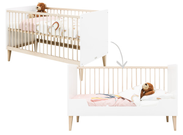 Indy 2 piece nursery furniture set XL with bench bed White/Natural