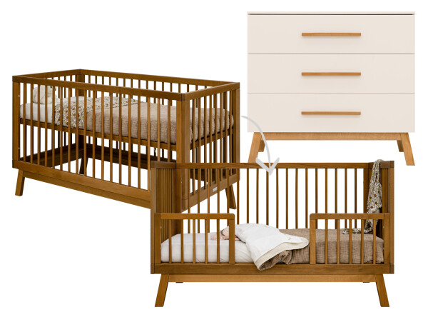 Kaleo 2 piece nursery furniture set with bench bed Dune/Rose Wood