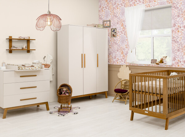 Kaleo 3 piece nursery furniture set with bench bed Dune/Rose Wood