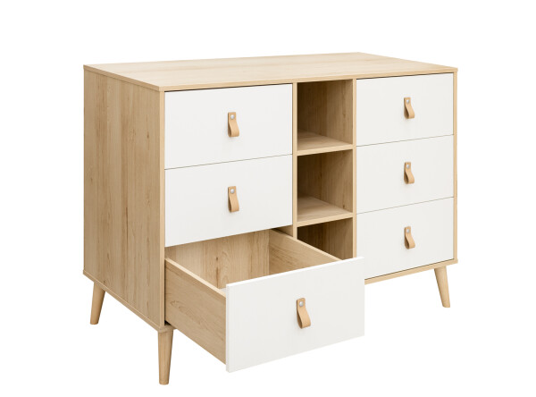 Commode XL met 6 laden en 3 open vakken Jort Wit/Naturel