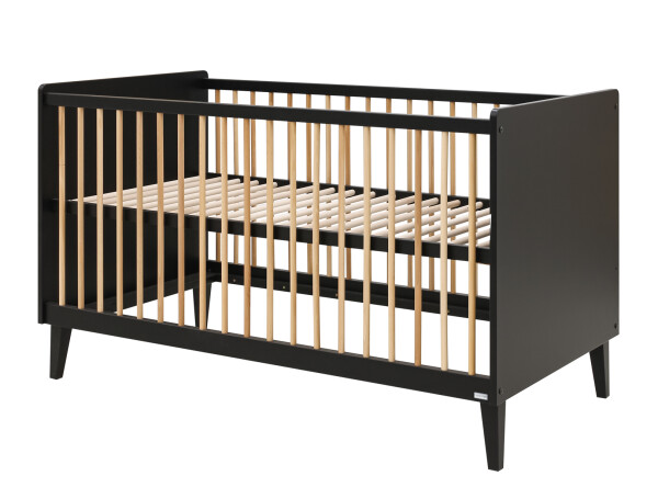 Xem 3 piece nursery furniture set with bench bed Matt Black/Oak