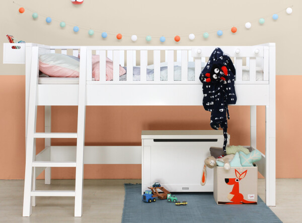 Lit mezzanine 90x200 avec échelle inclinée Nordic Blanc Lit mezzanine 90x200 avec échelle inclinée Nordic Blanc