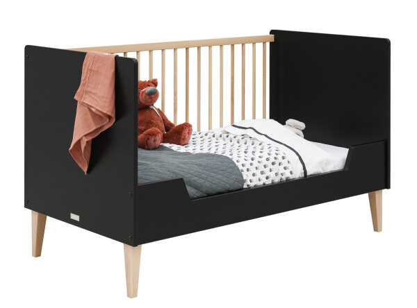 Lena 2 piece nursery furniture set with bench bed Matt Black/Natural