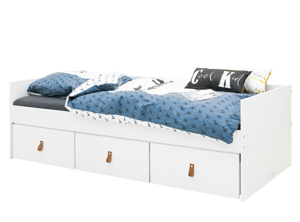 Bench bed 90x200 with 3 drawers Indy White/Natural