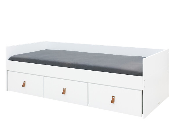 Bench bed 90x200 with 3 drawers Indy White/Natural