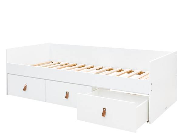 Bench bed 90x200 with 3 drawers Indy White/Natural