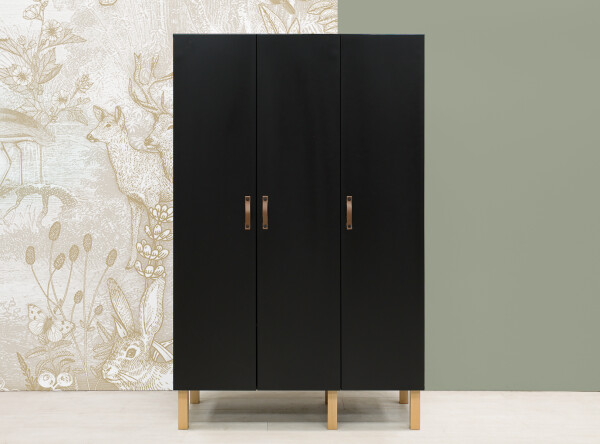 Armoire 3-portes Floris Noir Mat/Naturel