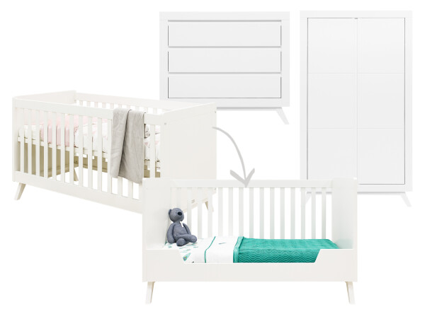 Anne 3 piece nursery furniture set with bench bed White