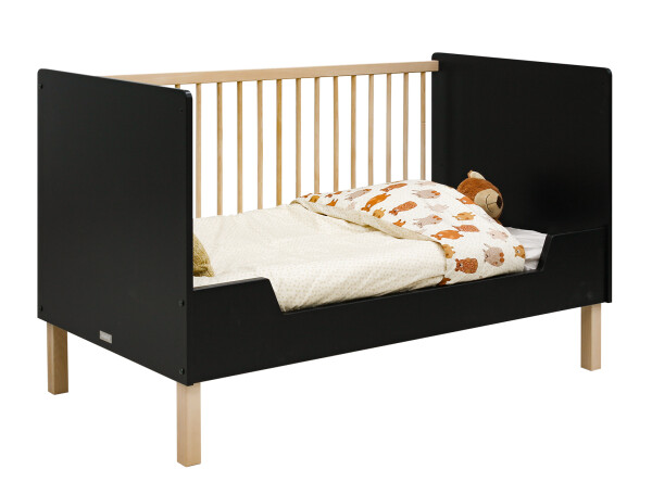 Floris 2 piece nursery furniture set with bench bed Matt Black/Natural