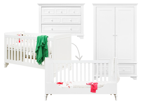 Charlotte 3 piece nursery furniture set with bench bed White Charlotte 3 piece nursery furniture set with bench bed White