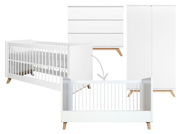 Lynn 3 piece nursery furniture set gripless with bench bed White/Natural Lynn 3 piece nursery furniture set gripless with bench bed White/Natural