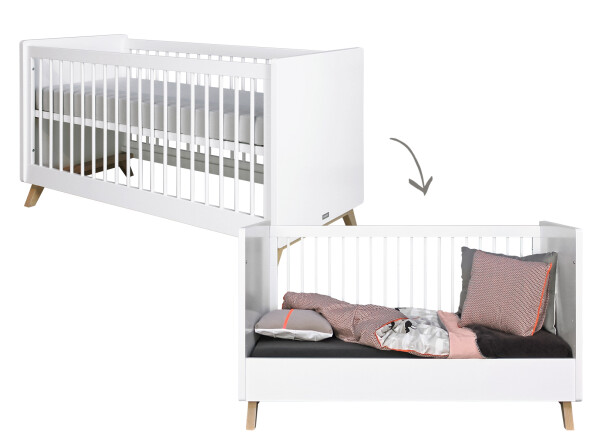Lynn 3 piece nursery furniture set gripless with bench bed White/Natural