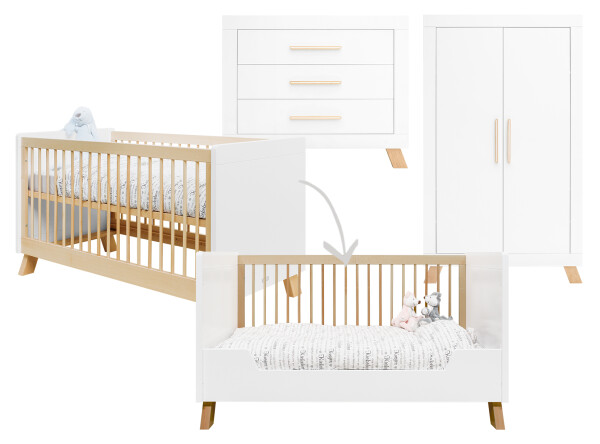 Lisa 3 piece nursery furniture set with bench bed White/Natural Lisa 3 piece nursery furniture set with bench bed White/Natural