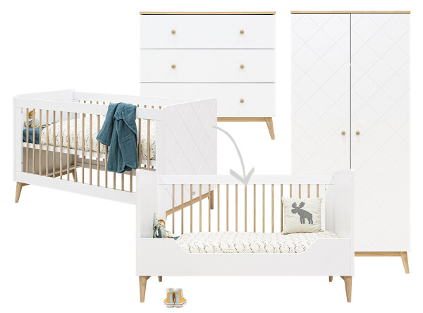Paris 3 piece nursery furniture set with bench bed White/Oak Paris 3 piece nursery furniture set with bench bed White/Oak