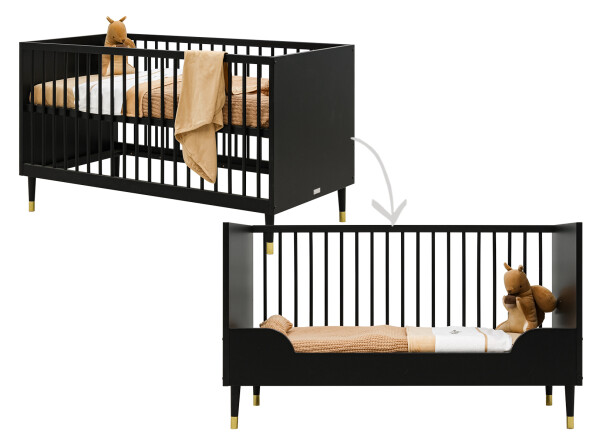 Cloë 2 piece nursery furniture set with bench bed Matt Black