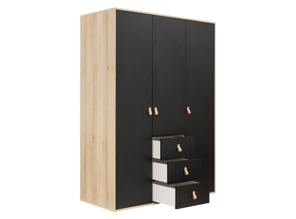 3-door wardrobe Lucas Mat Black/Natural