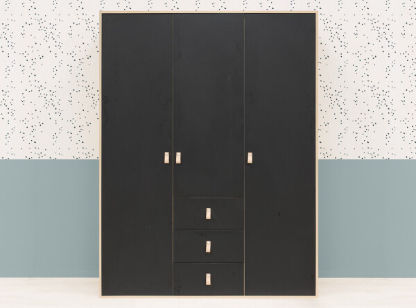 3-door wardrobe Lucas Mat Black/Natural